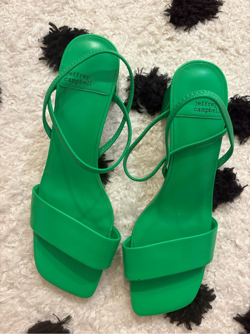 Jeffrey Campbell Emerald Green Square-Toe Strappy Sandals
